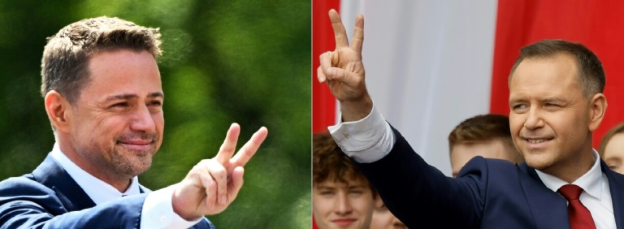 Les candidats à la présidentielle polonaise, le maire centriste de Varsovie Rafal Trzaskowski (à gauche) et le conservateur Karol Nawrocki, le 25 mai 2025.