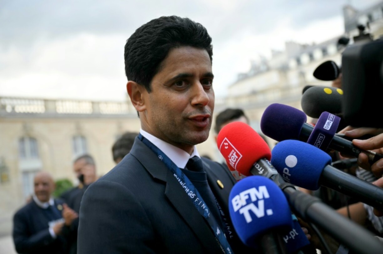 Le président du Paris Saint-Germain Nasser Al-Khelaïfi lors de la cérémonie à l'Elysée après la victoire en Ligue des champions le 1er juin 2025