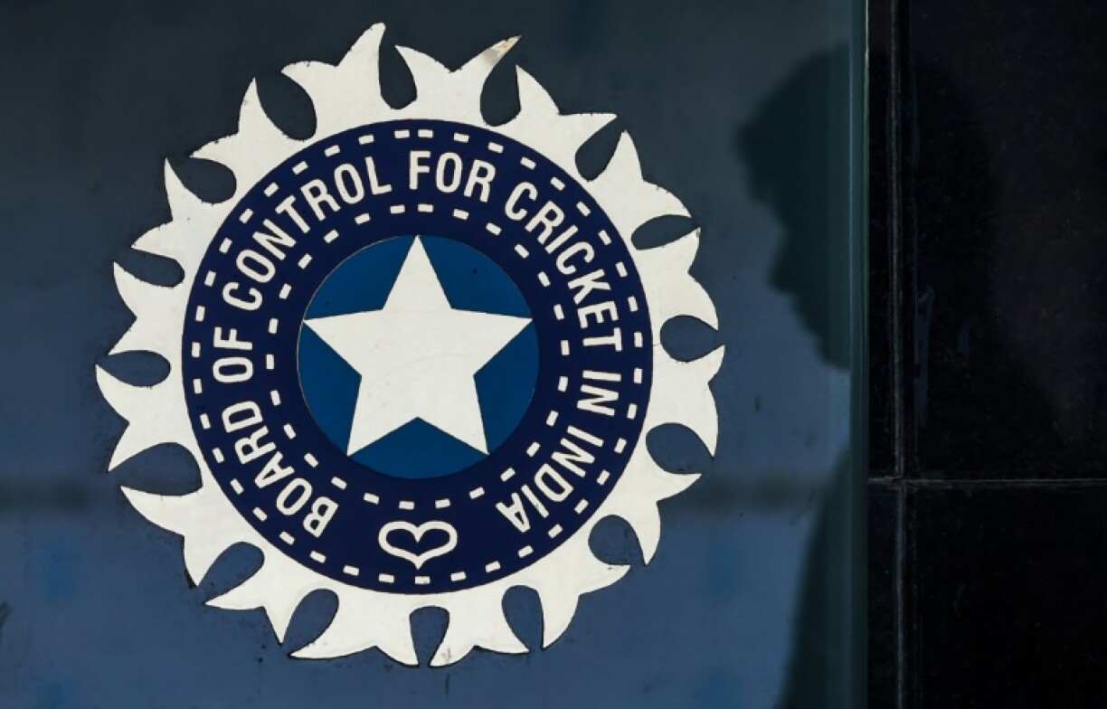 The logo of the Board of Control for Cricket in India (BCCI) outside its headquarters in Mumbai