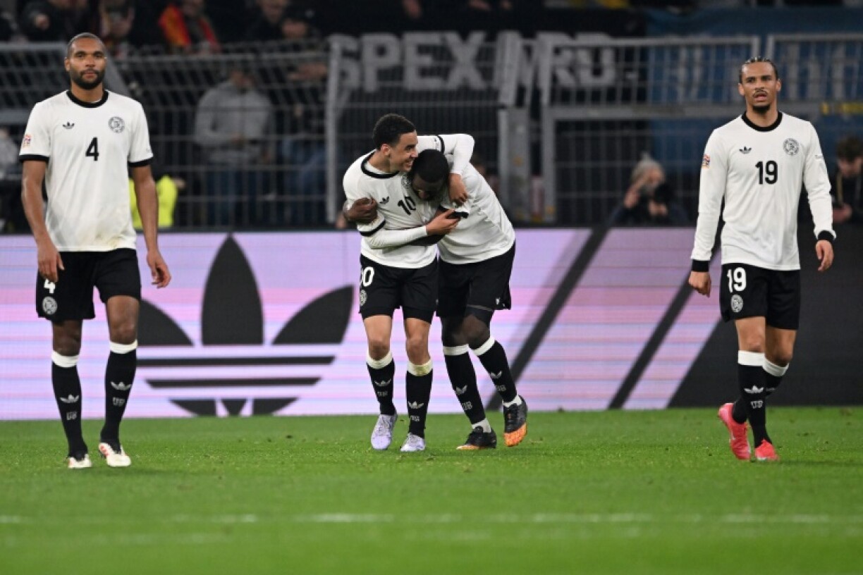 Open goal: Germany's Jamal Musiala (2nd L) celebrates scoring the second goal
