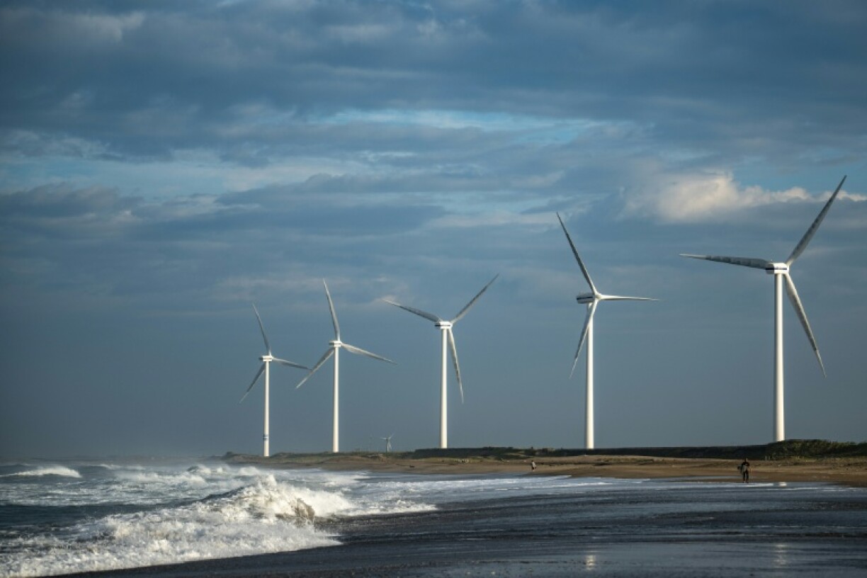 Wind turbines on Nikkawahama Beach in Kamisu city, Ibaraki prefecture. Japan declared in its updated energy plan this year that offshore wind power was a