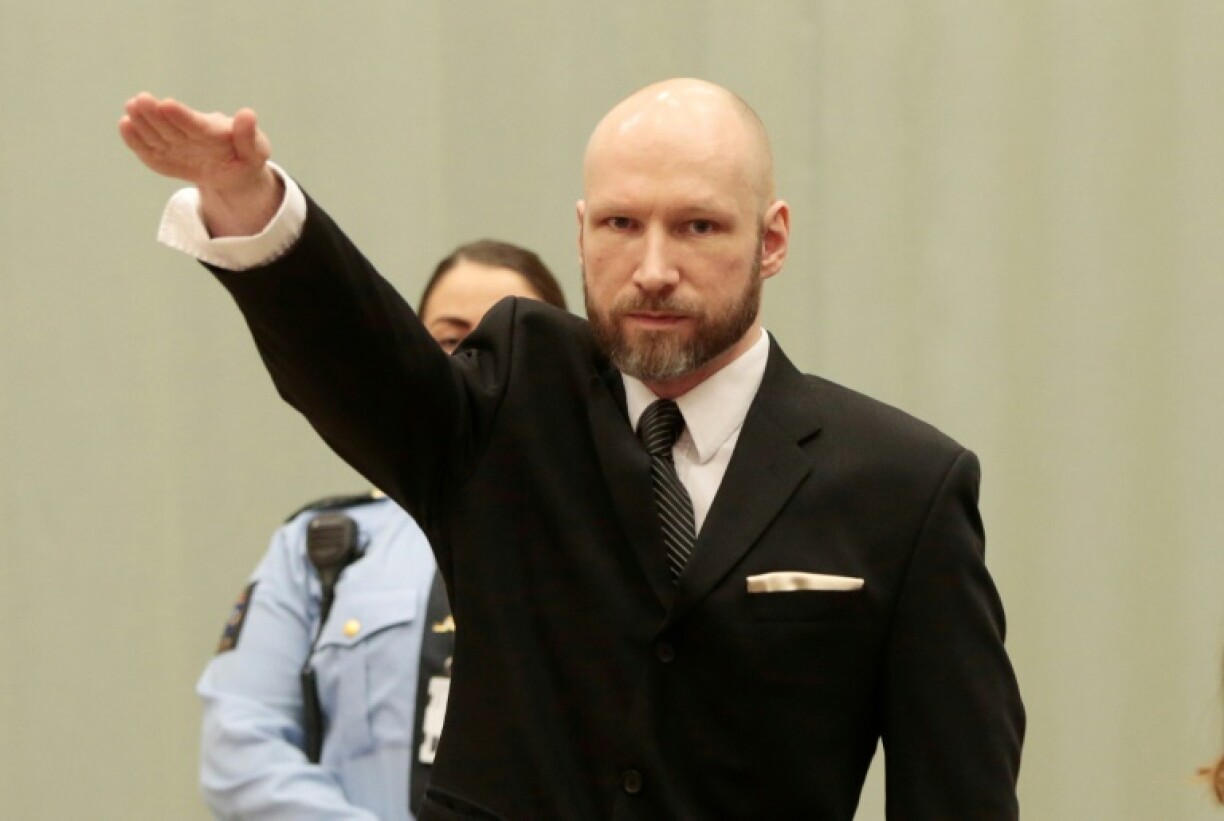 Anders Behring Breivik lors de son procès en appel au tribunal à Skien en Norvège le 18 janvier 2017