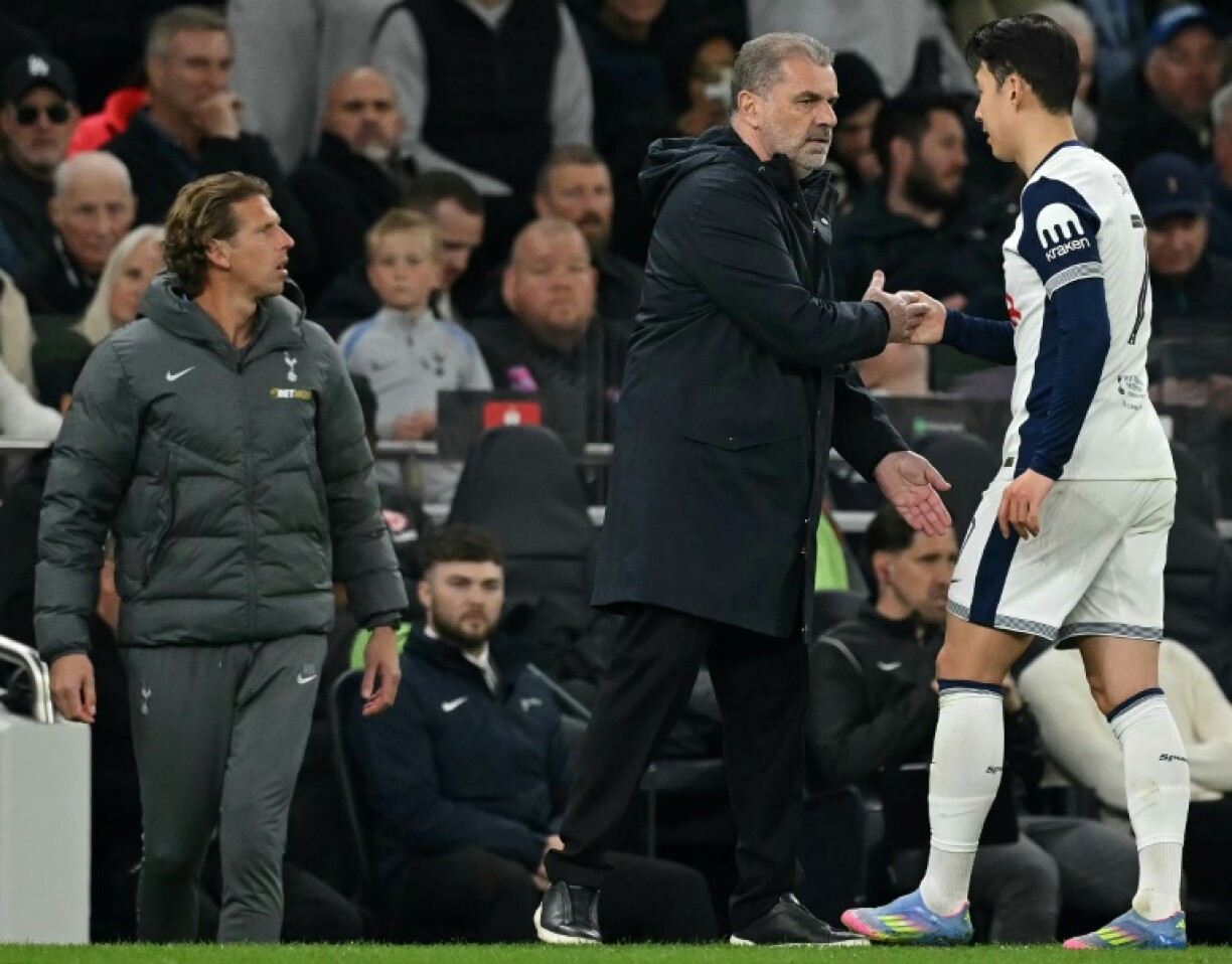 Ange Postecoglou (C) sacked as Tottenham Hotspur manager has transformed the club said South Korean star Son Heung-Min