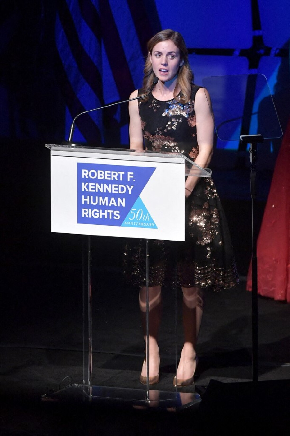 Kyle Kennedy giving a speech at the "Robert F. Kennedy Human Rights Ripple Of Hope Awards" in 2018