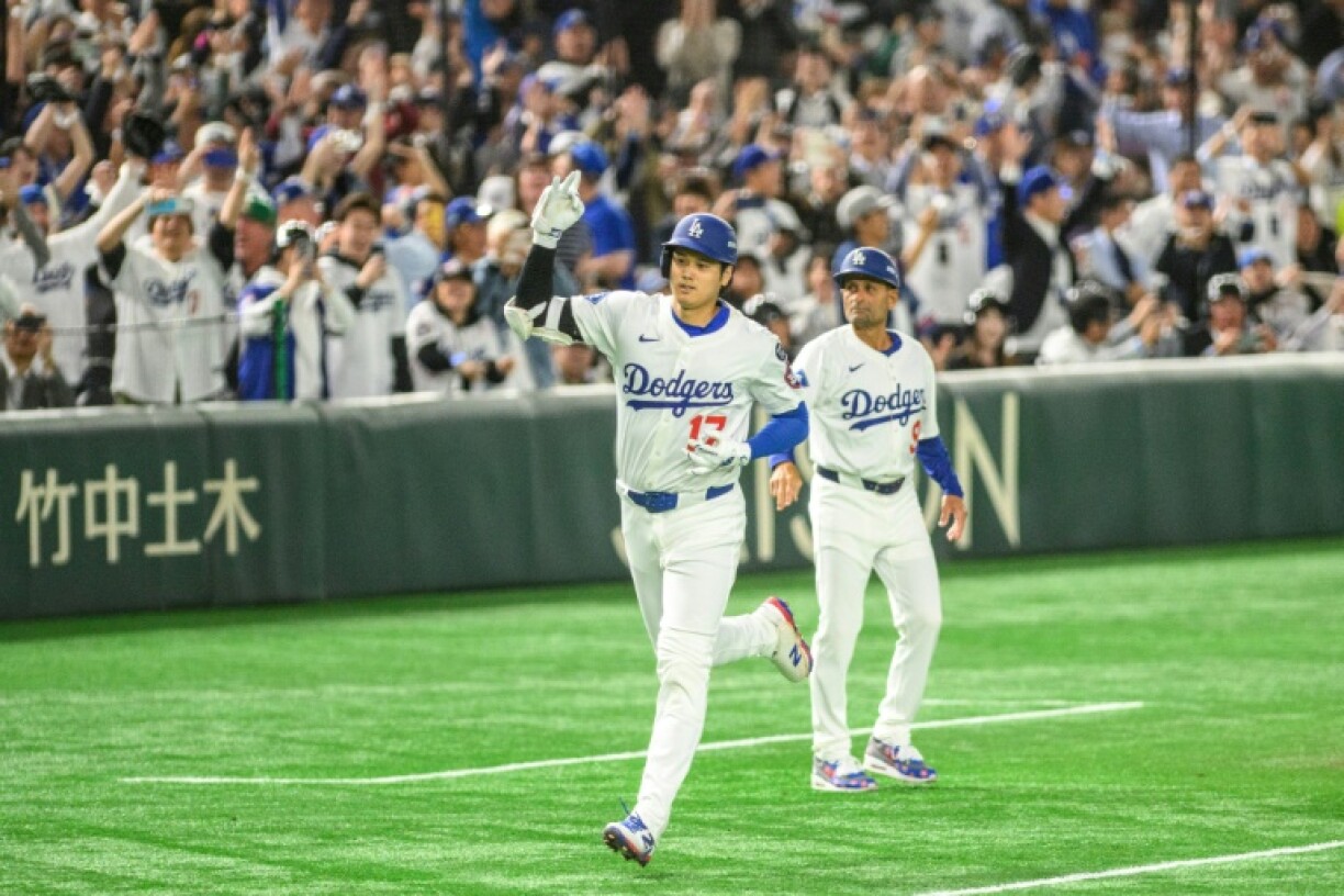 Shohei Ohtani hit a home run for the Los Angeles Dodgers against the Chicago Cubs in Tokyo on Wednesday