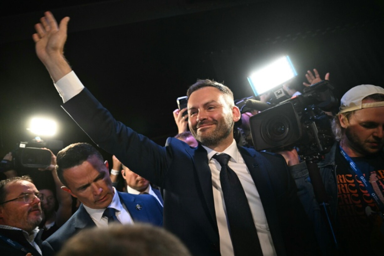 Leader of the Parti Quebecois, Paul St-Pierre Plamondon, celebrates his victory to become the next premier of Quebec, a Canadian province with a simmering separatist movement