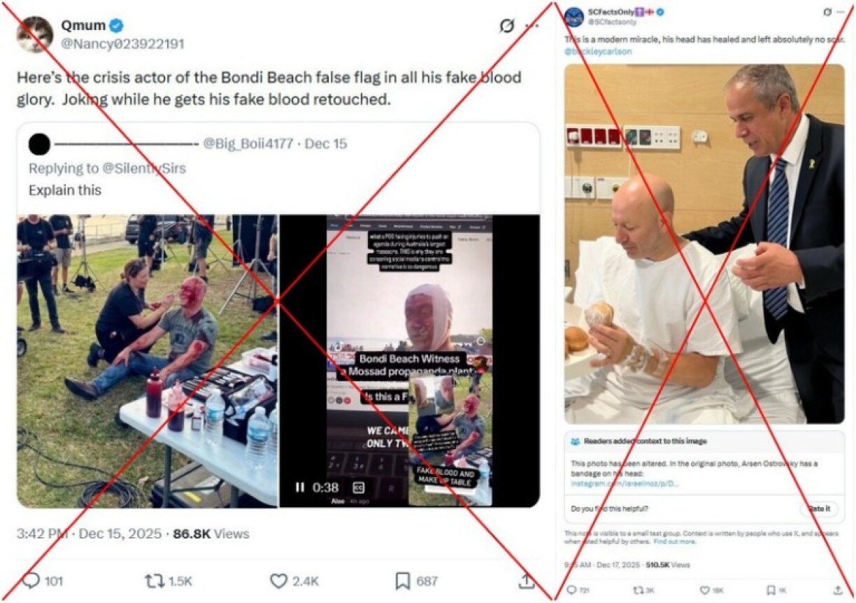 Screenshots of false posts taken December 18, with red crosses added by AFP