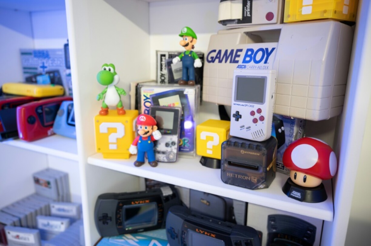 Retro video games and consoles displayed at the headquarters of RetroSix