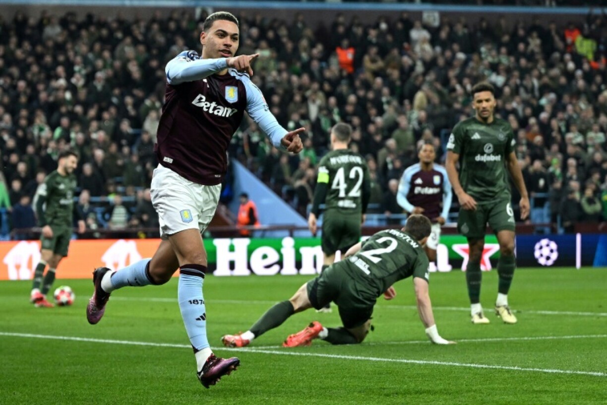 Aston Villa's Morgan Rogers celebrates scoring against Celtic