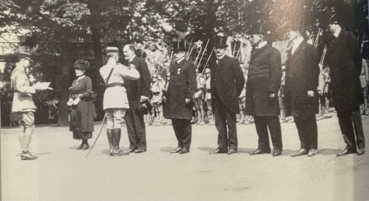 Post-war honours for the heroes. Lise Rischard and Dr Camille Rischard on the far left.