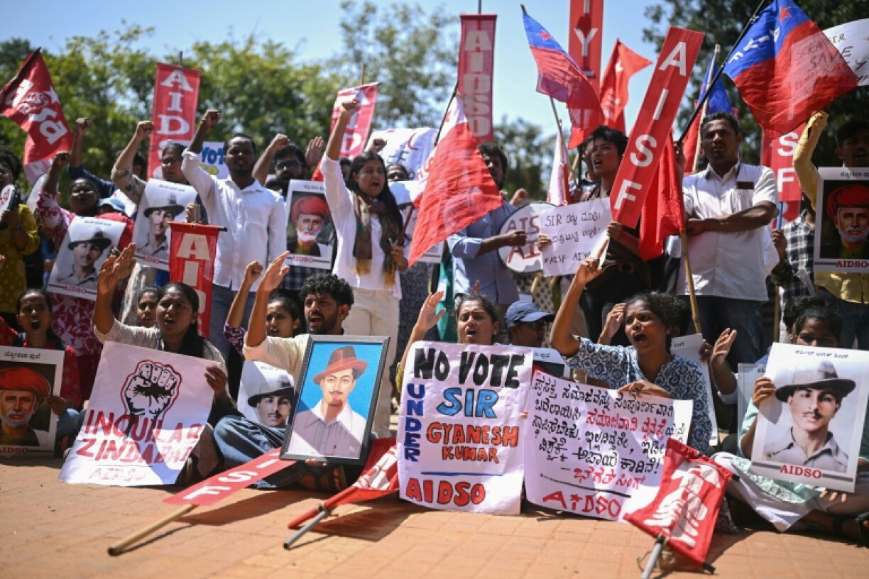 Protests opposed to the large-scale revision of voter rolls rally in India's Bengaluru city