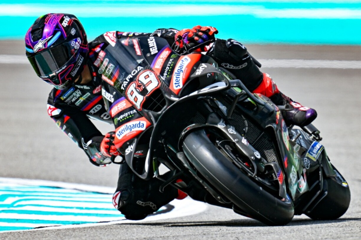 Aprilia Racing's Spanish rider Jorge Martin takes a corner during the first practice session of the MotoGP Malaysian Grand Prix at the Sepang International Circuit