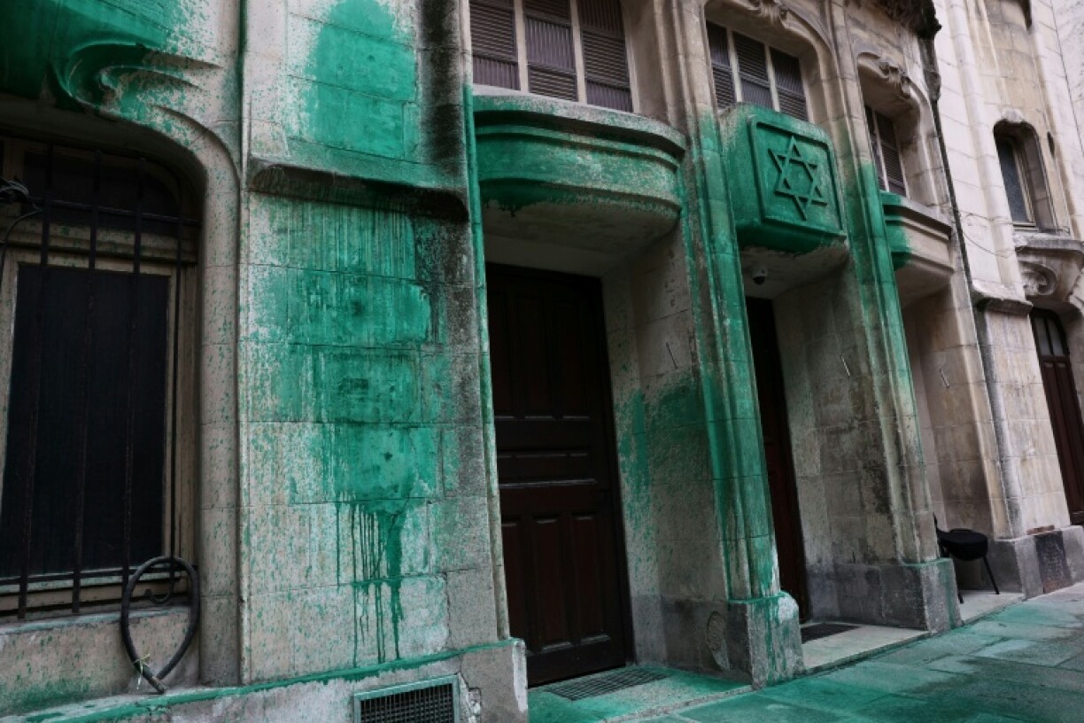 Green paint was thrown on buildings in Paris