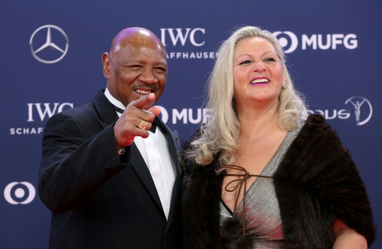Marvin Hagler (g) et son épouse Kay Guarrera Hagler à Monaco, le 18 février 2019