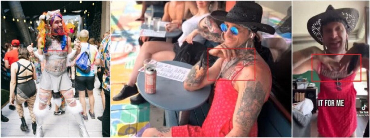 Captures d'écran réalisées sur X (à gauche), Instagram (au milieu) et TikTok (à droite), le 28/01/2027. Encadrés rouges ajoutés par l'AFP.