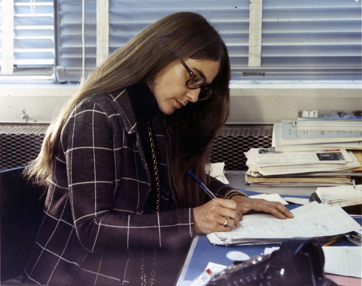 This undated handout photograph released by The Smithsonian National Air and Space Museum on 11 July 2019 shows Margaret Hamilton, a member of Draper Laboratory Staff at work during the Apollo missions.