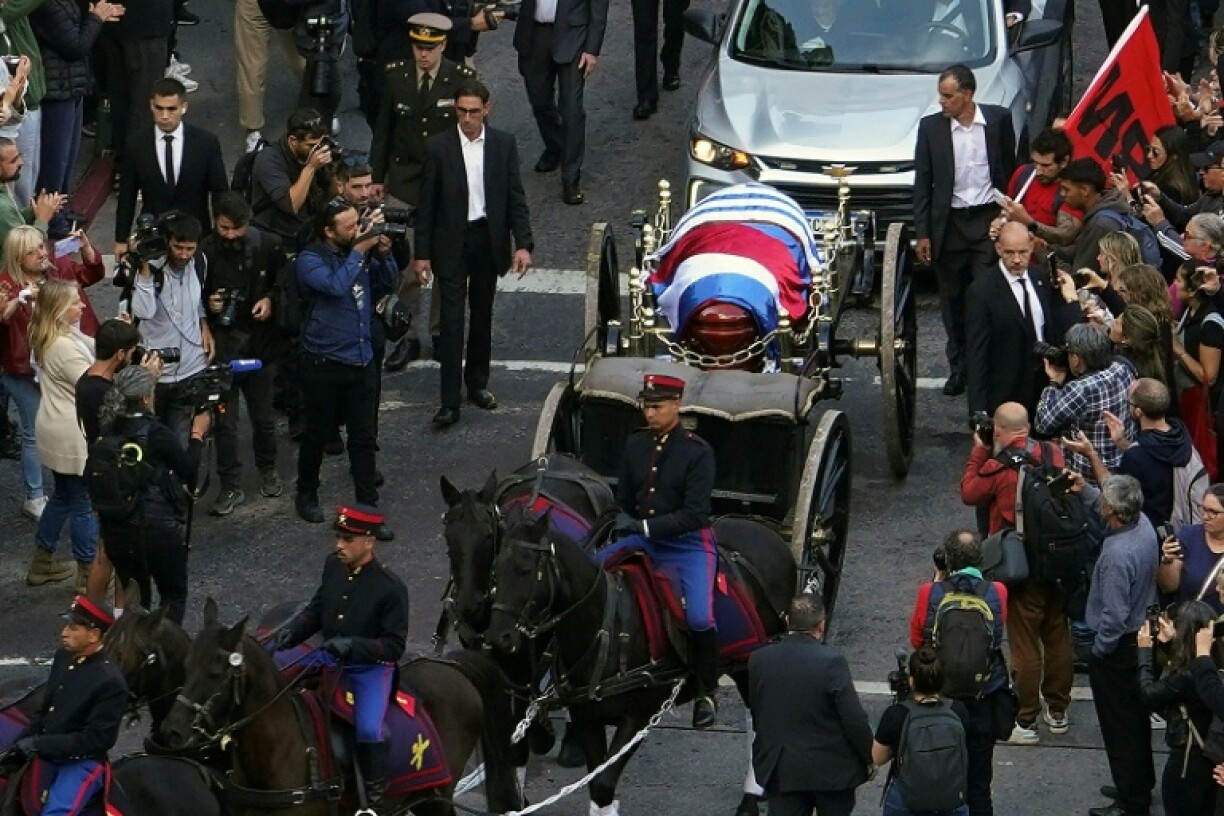Uruguay's former president, Jose 'Pepe' Mujica, who died aged 89 after a year-long battle with cancer, was taken to the legislative palace to lie in state
