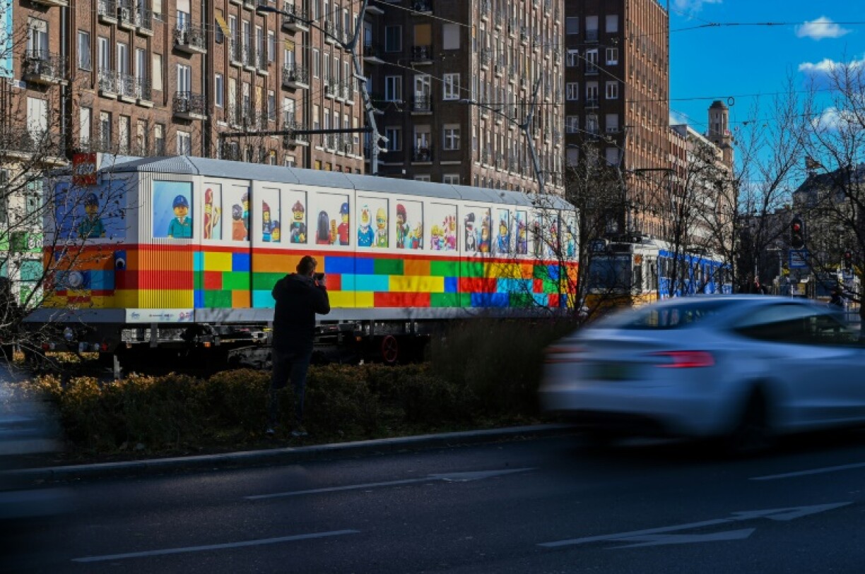 The tram is on display in a central Budapest square