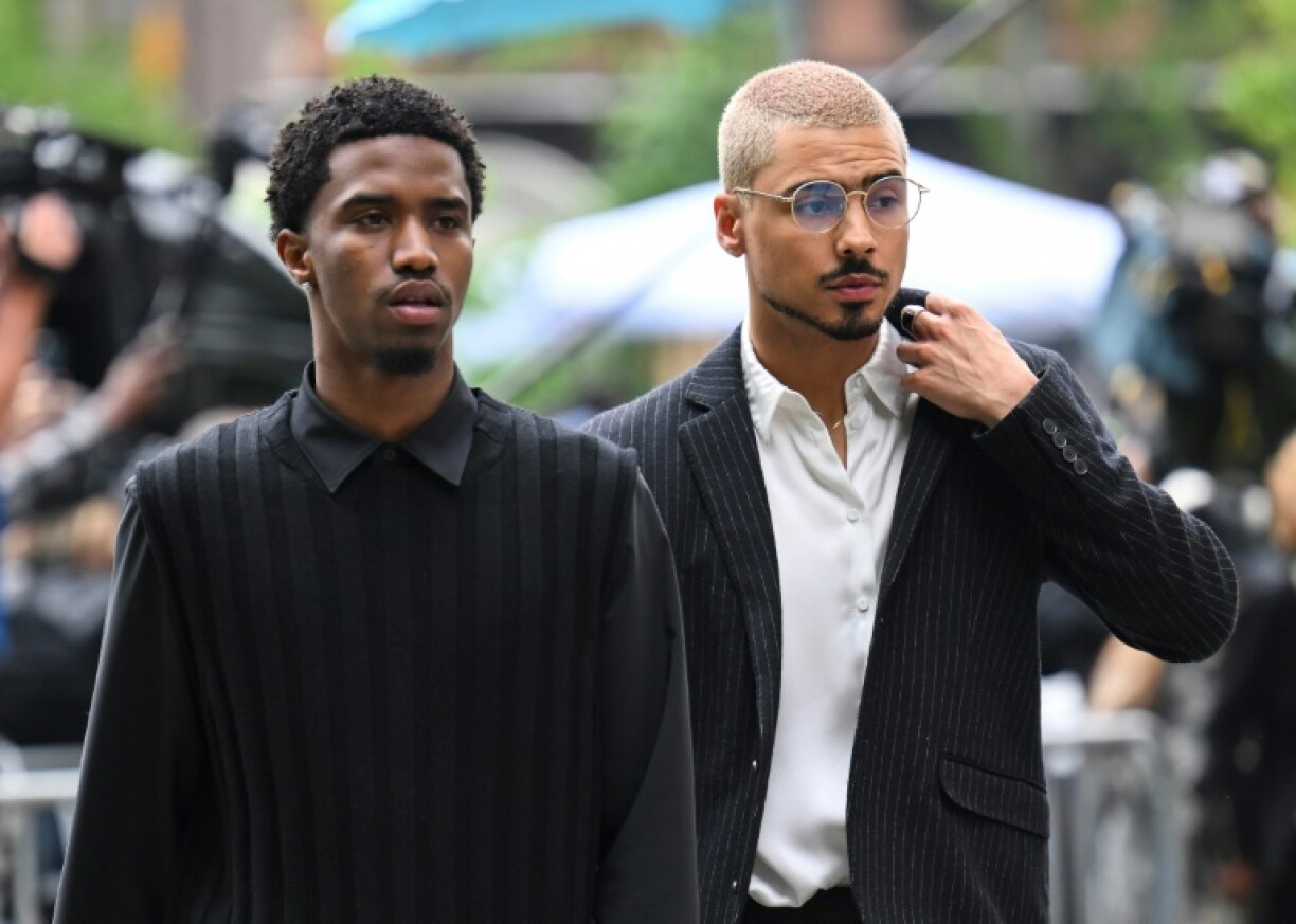 (L-R) King Combs, son of Sean Combs, and his stepson Quincy Brown came to federal court to support him