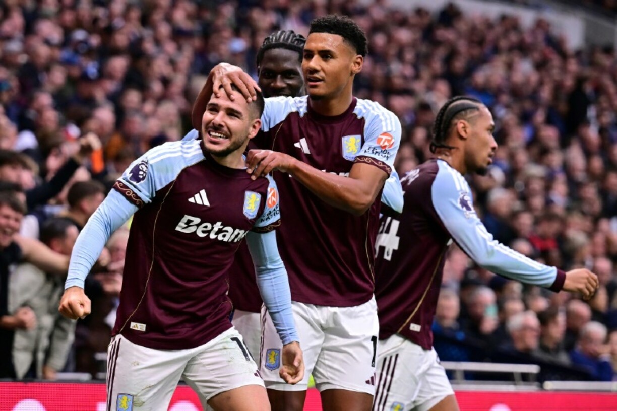 Aston Villa's Emiliano Buendia (L) came off the bench to seal the points in the closing stages