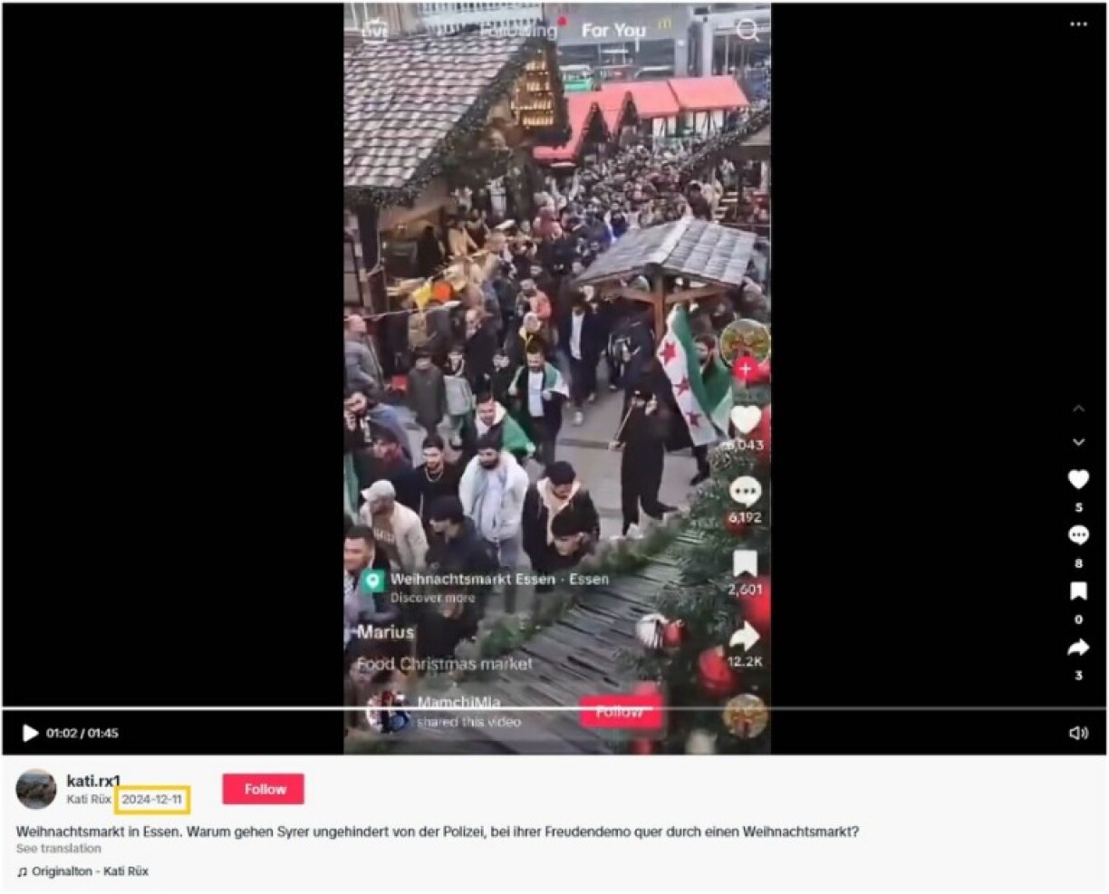 Screenshot of the same video shared on TikTok on December 11, 2024