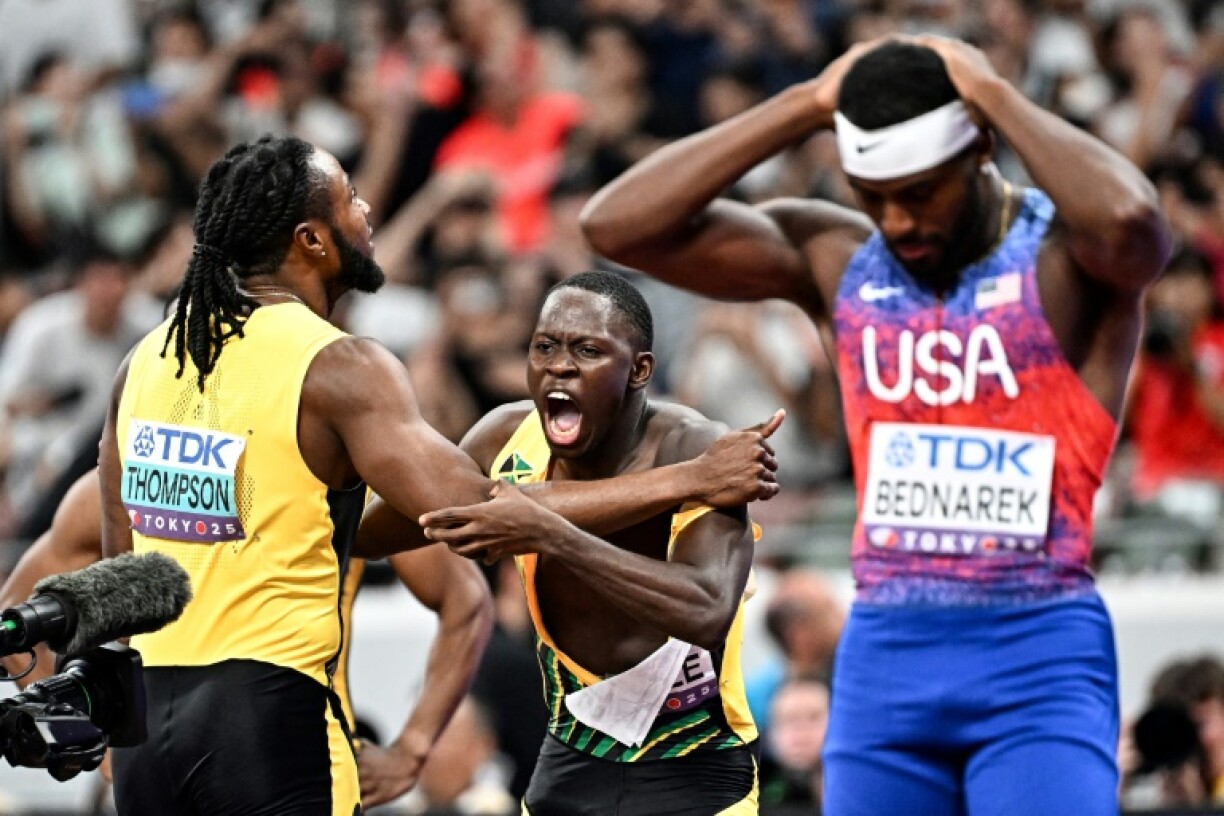 Oblique Seville (C) disrupted the established order in the men's 100 metres