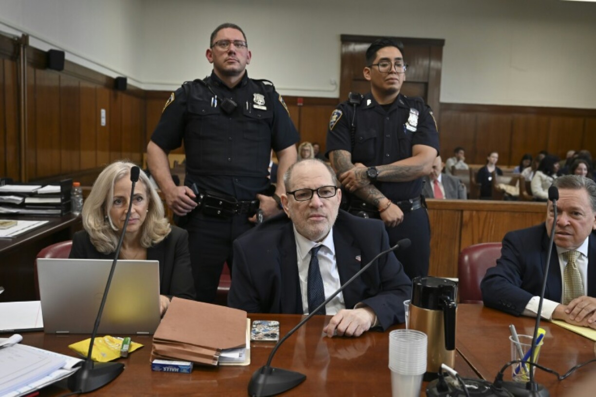 Former Hollywood film producer Harvey Weinstein appears in Manhattan Criminal Court during his rape and sexual assault re-trial on May 8, 2025