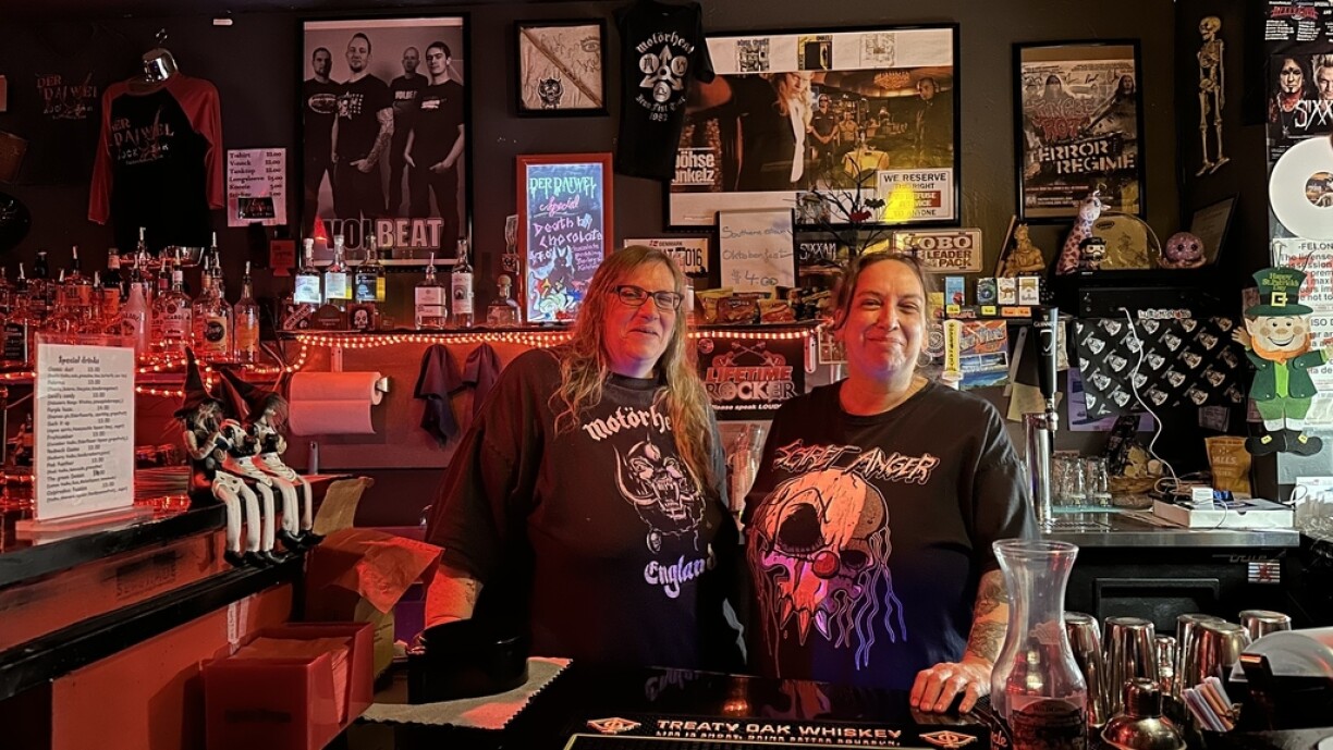 Vick (left) and Carole Whipple behind the counter of their Texas-based bar.