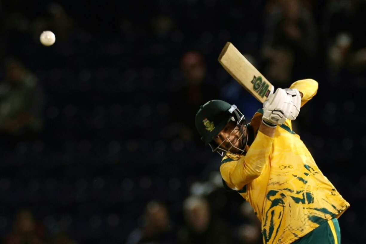 South Africa captain Aiden Markram hits a four during the first T20 international against England in Cardiff