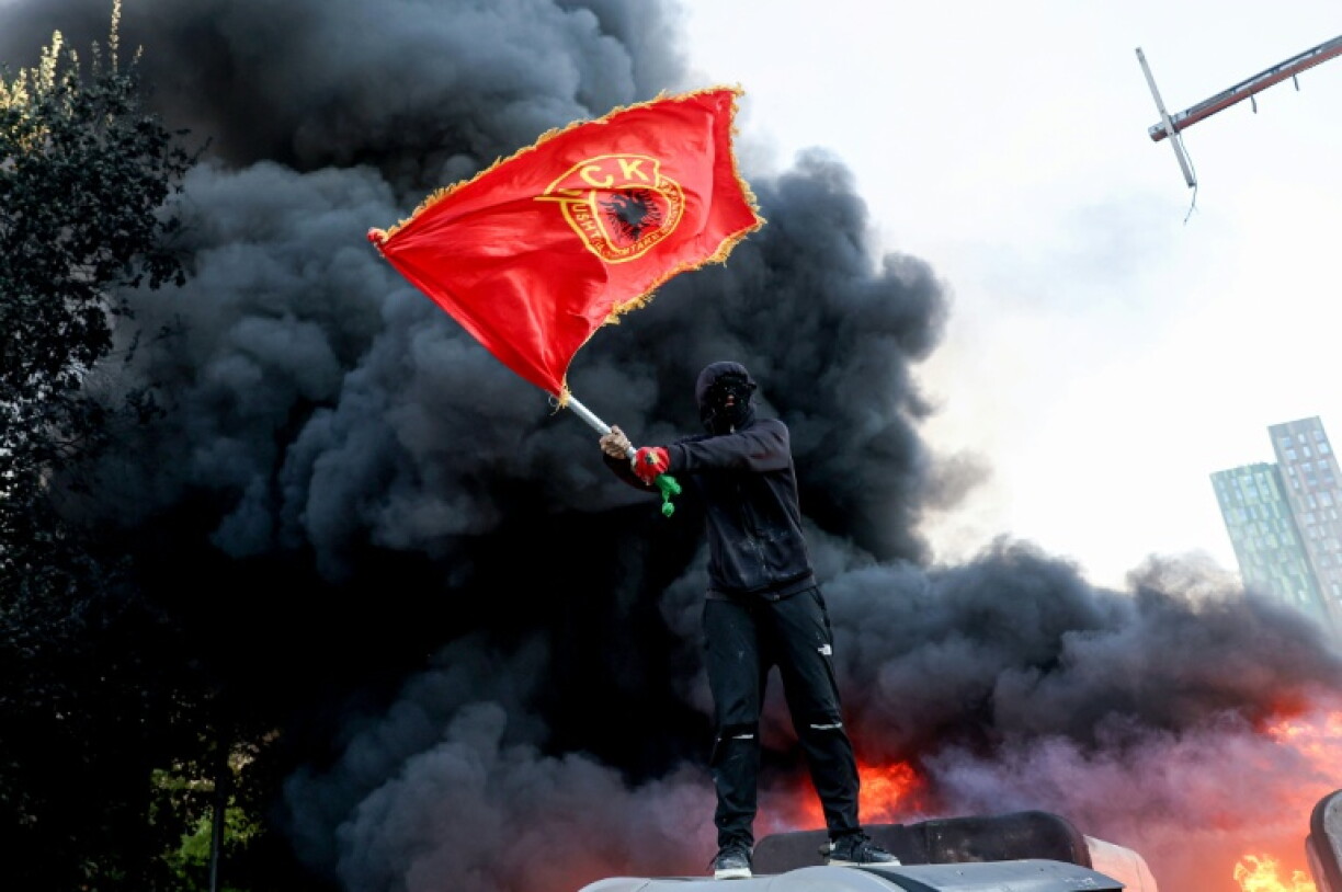 The protesters are angry about corruption in the Balkan nation