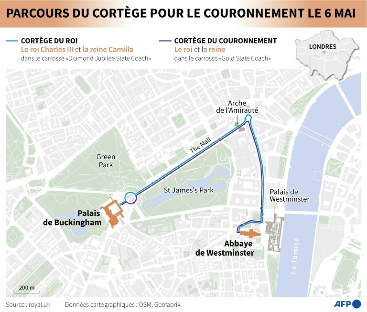Parcours du cortège pour le couronnement le 6 mai