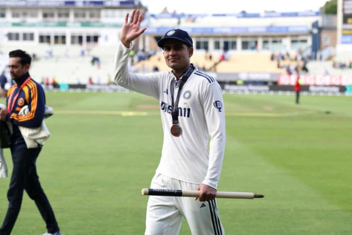 India captain Shubman Gill leaves with a souvenir stump following his side's 336-run win in the second Test