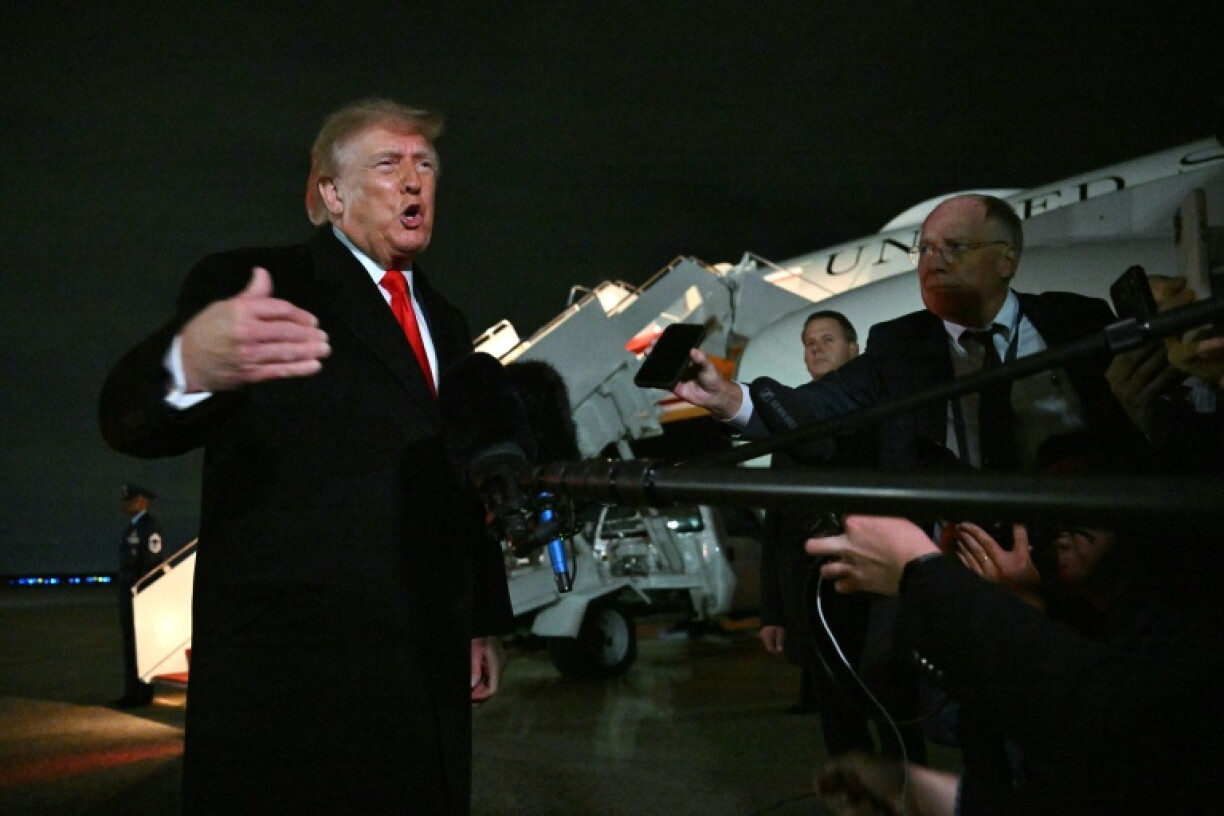 US President Donald Trump speaks with reporters upon his arrival to Joint Base Andrews, Maryland on October 10, 2026