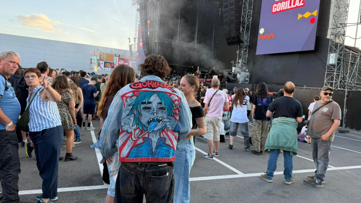 Um Concert ware vill Gorillaz-Fans, déi hir eege Comic-Figure gezeechent hunn.