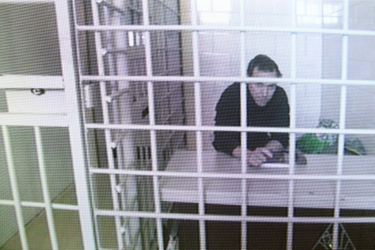 Le chercheur français Laurent Vinatier apparaît sur un écran via une liaison vidéo lors de l'audience d'appel de sa peine de trois ans de prison prononcée en octobre après avoir été reconnu coupable d'infraction à la loi russe sur les