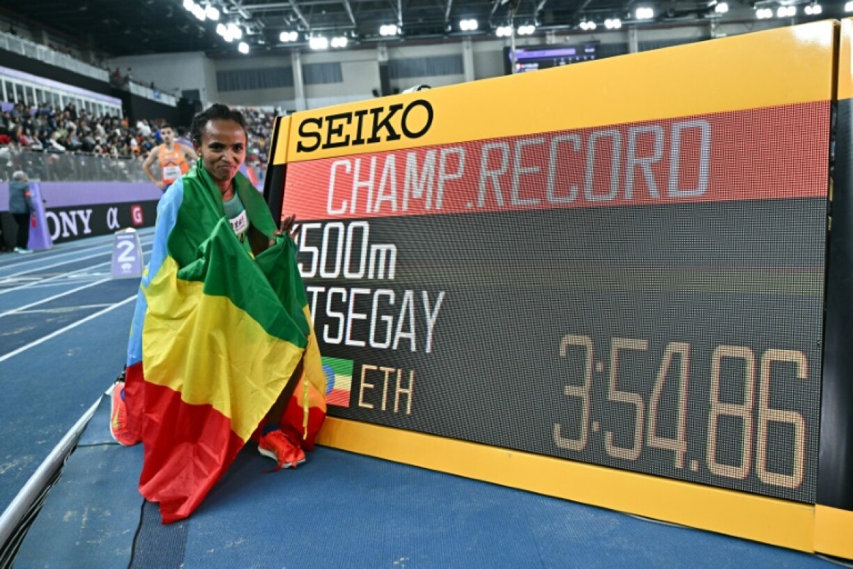 Ethiopia’s Gudaf Tsegay set a new championship record in winning the women's 1500m final at the world indoor championships