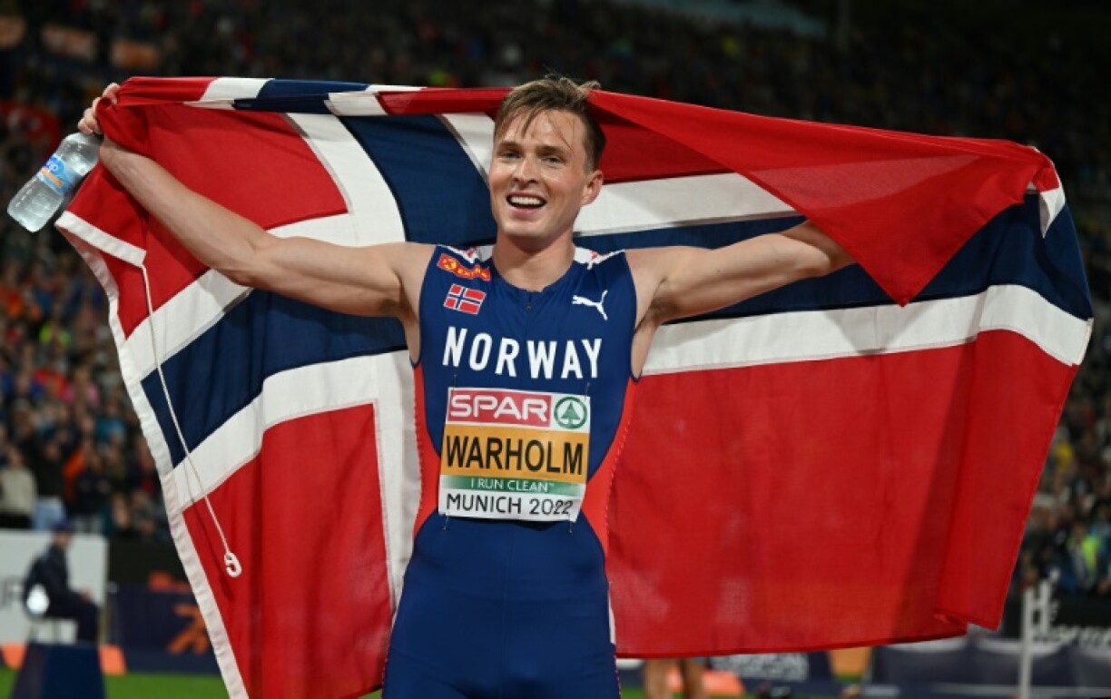 Le champion d'Europe du 400 m haies, le Norvégien Karsten Warholm, vendredi soir au stade olympique de Munich.