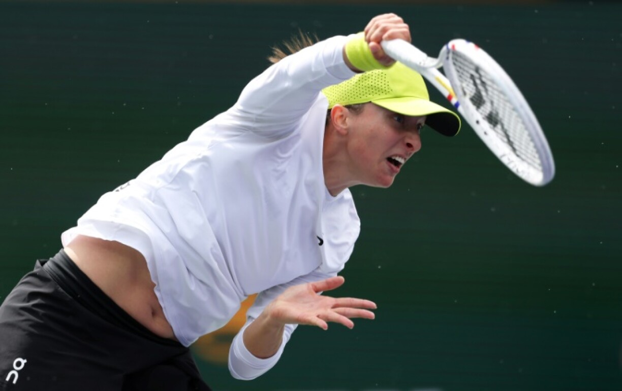 Fast work: Defending champion Iga Swiatek on the way to a fourth-round victory over Czech Karolina Muchova at Indian Wells