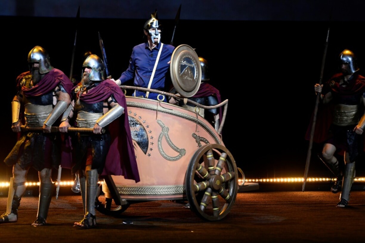 Paramount began their presentation to movie theater owners with an executive riding into the Caesars Palace casino arena on a chariot flanked by a battalion of Roman soldiers