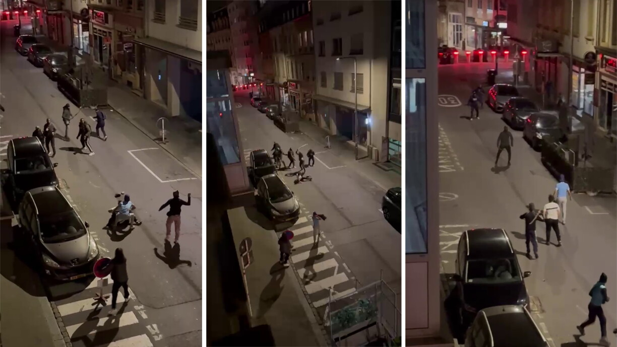 An der Rue Bourbon sinn e Sonndeg den Owend zwou Gruppe Leit unenee geroden.