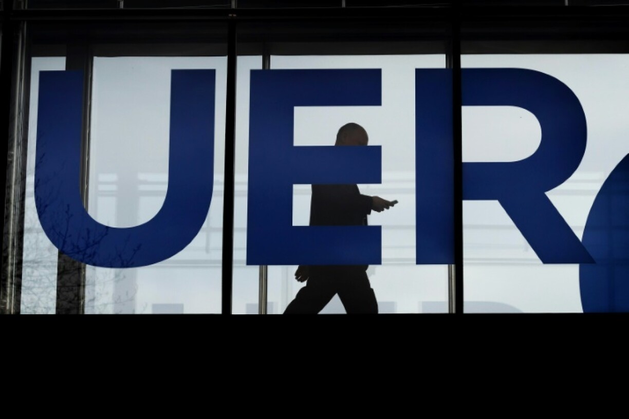 Le logo de l'Union européenne de radio-télévision (UER) qui organise le concours de la chanson Eurovision, le 23 mars 2017 à Genève