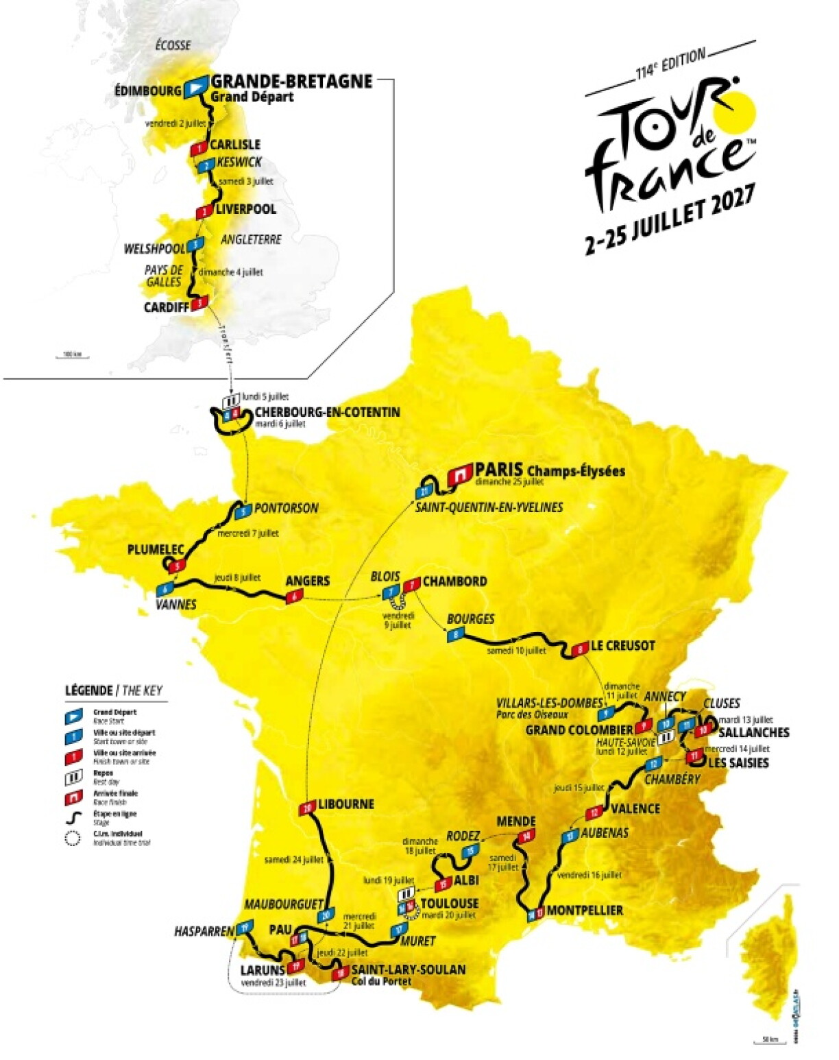 Organisers revealed the official route of the 2027 men's Tour de France on Thursday