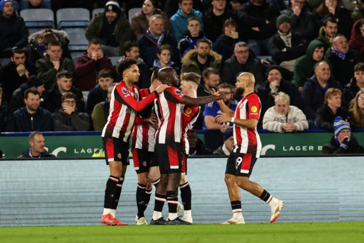 Brentford celebrate during their win at Leicester