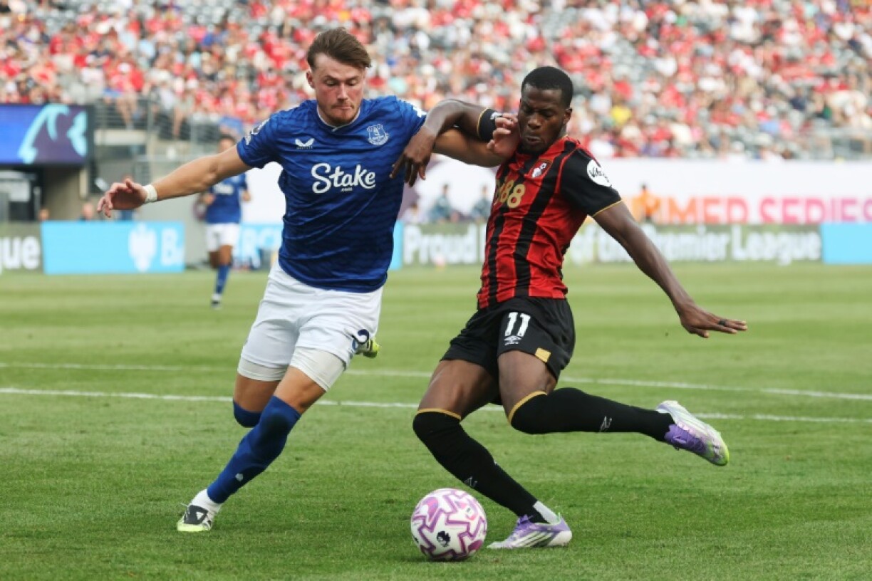 Dango Outtara lashes home Bournemouth's second goal in a victory over Everton in the Premier League Summer Series exhibition tournament in New Jersey