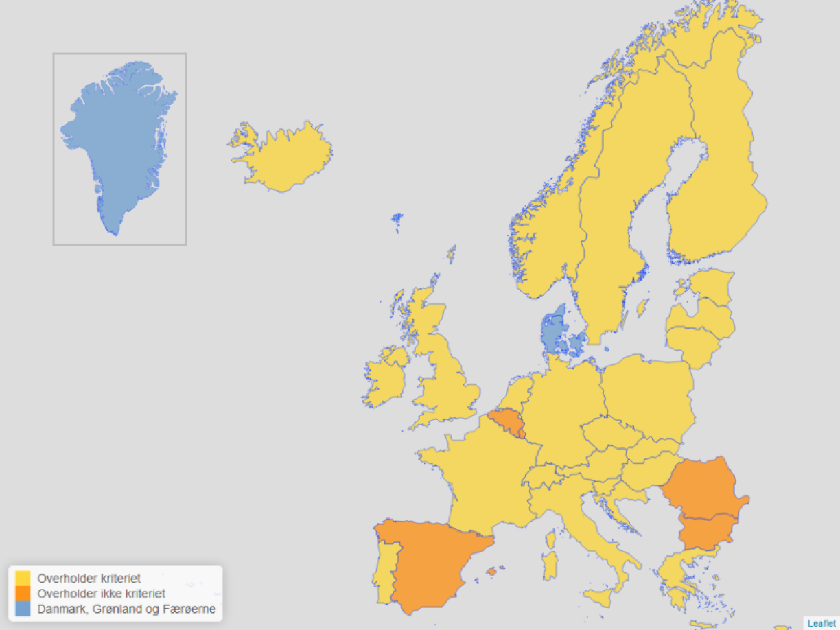 La carte publiée par les autorités danoises dans l'après-midi du 13 août 2020. Les données indiquées sur celle-ci seront valables jusqu'au 15 août à minuit