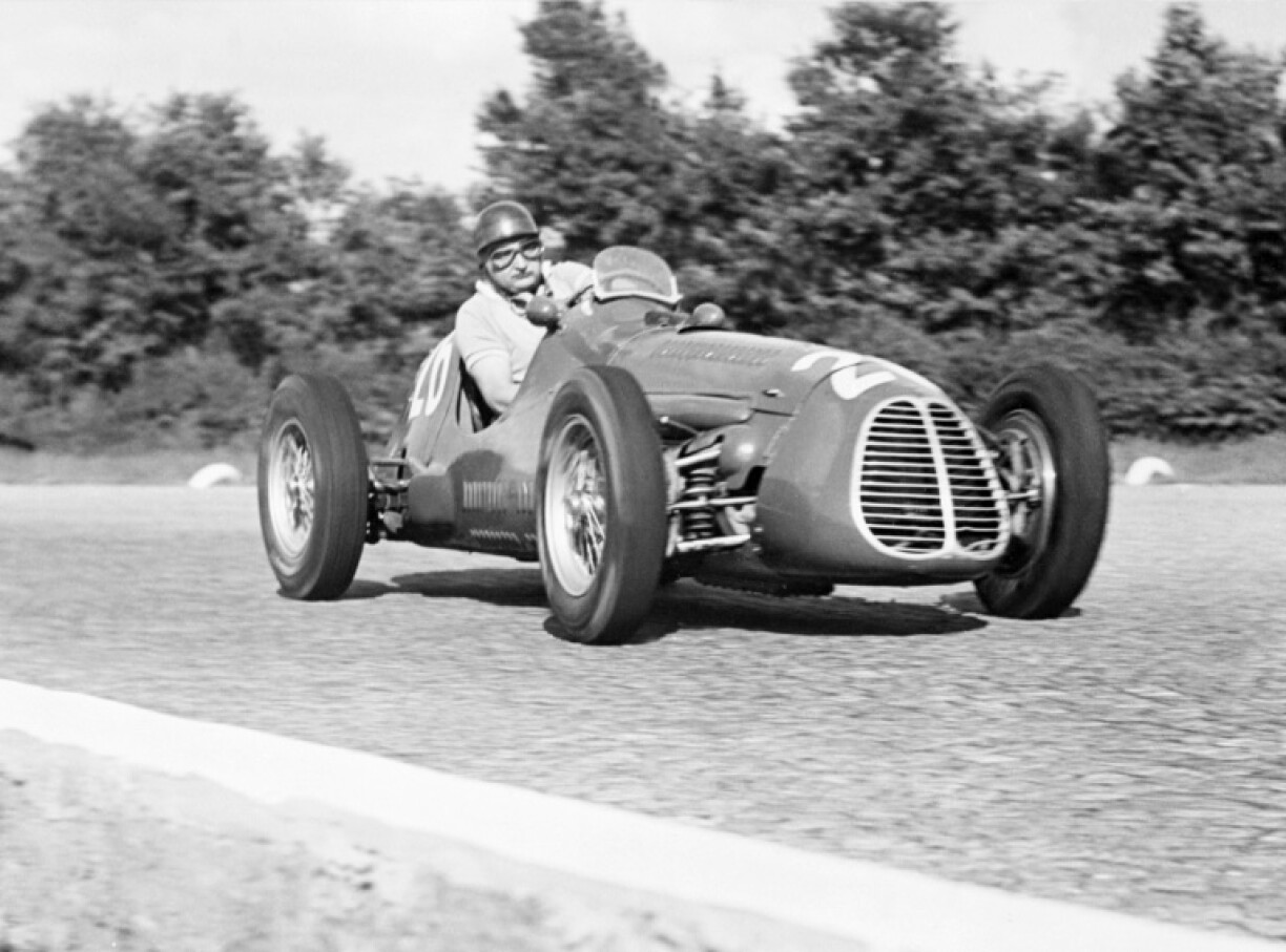 Jose Froilan Gonzalez on his way to second place behind Ferrari's Alberto Ascari at the 1952 Italian Grand Prix at Monza