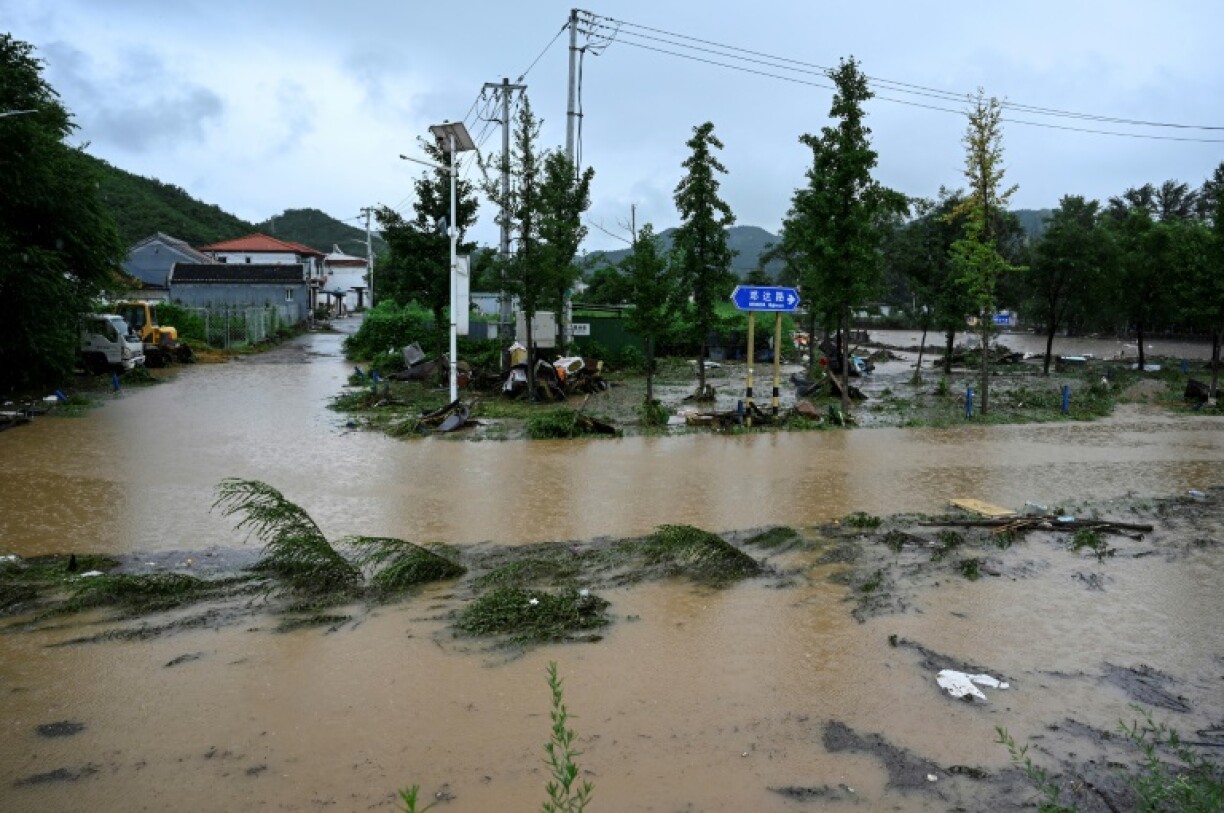 A flooded street in the Miyun district, just outside Beijing