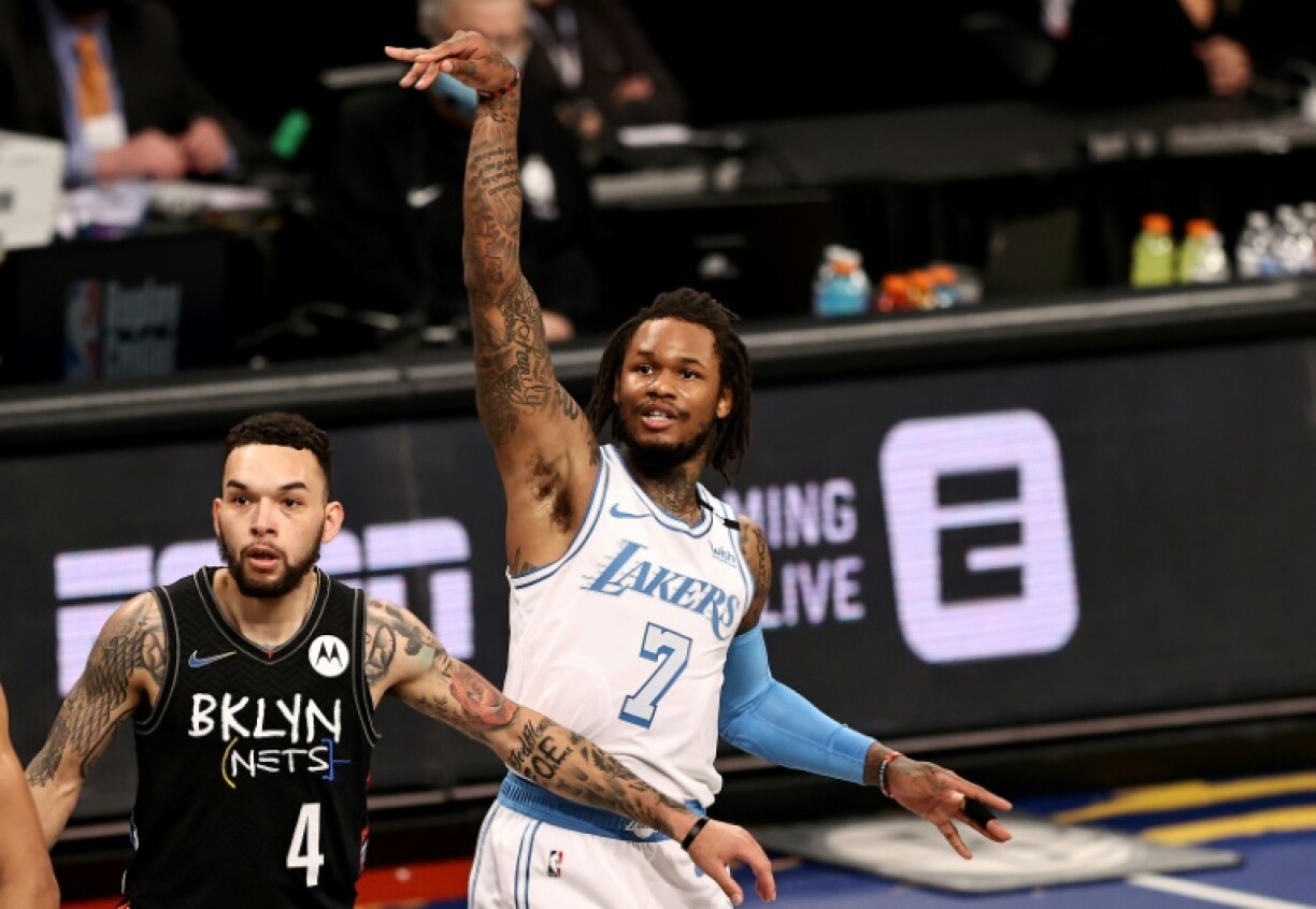 Le N.7 des Lakers Ben McLemore lors du match de NBA contre les Nets, le 10 avril 2021 à Brooklyn
