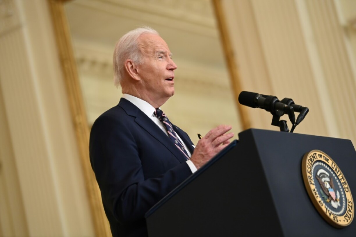 US President Joe Biden speaks in the East Room of the White House about Russian military activity near Ukraine February 22, 2022