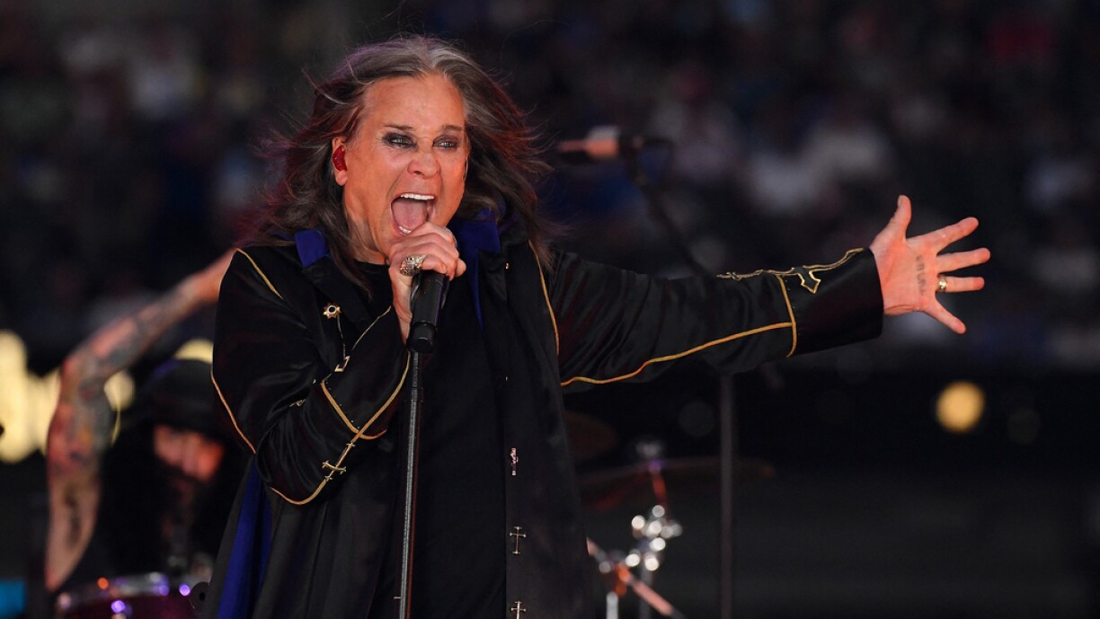 Ozzy Osbourne performs during half-time of the NFL game between the Los Angeles Rams and the Buffalo Bills at SoFi Stadium on 8 September 2022 in Inglewood, California.